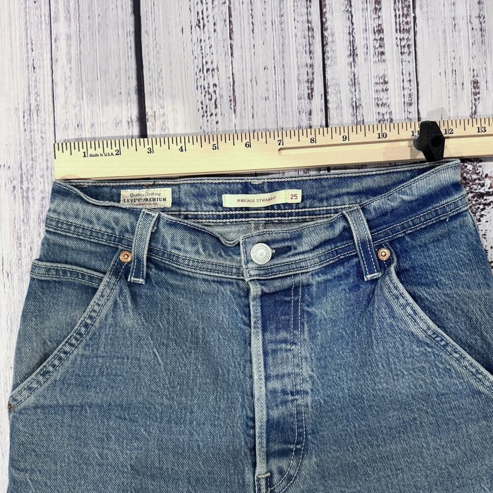 Levi’s Ribcage Straight Big E Jeans 25 Light Wash High Rise Button Fly - Picture 3 of 9